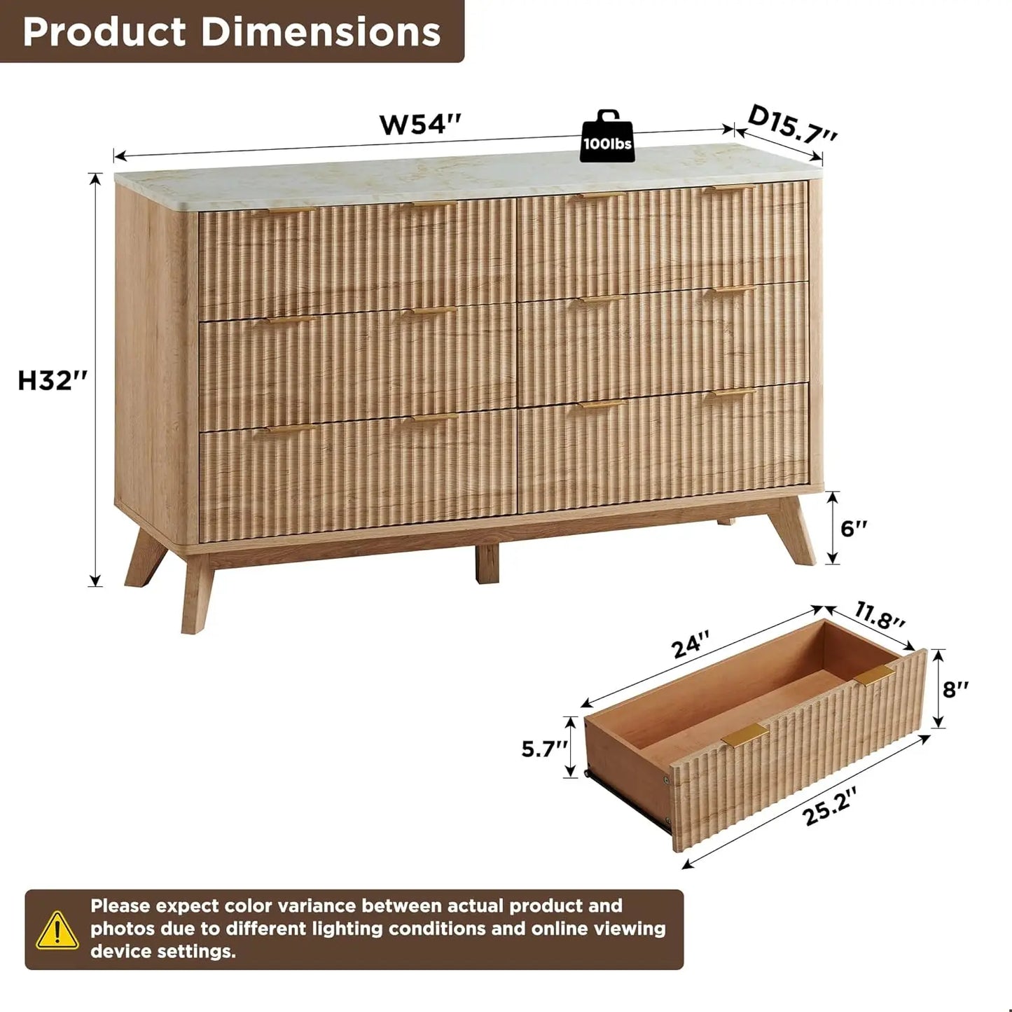 Fluted 6 Drawers Dresser