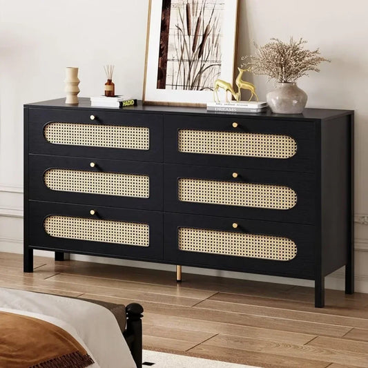 Wooden Black Boho Double Dresser